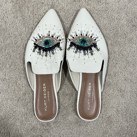 Kurt Geiger London Embellished Olive Eye Mules Beaded Embroidered Size 41 US 10 - Picture 5 of 10
